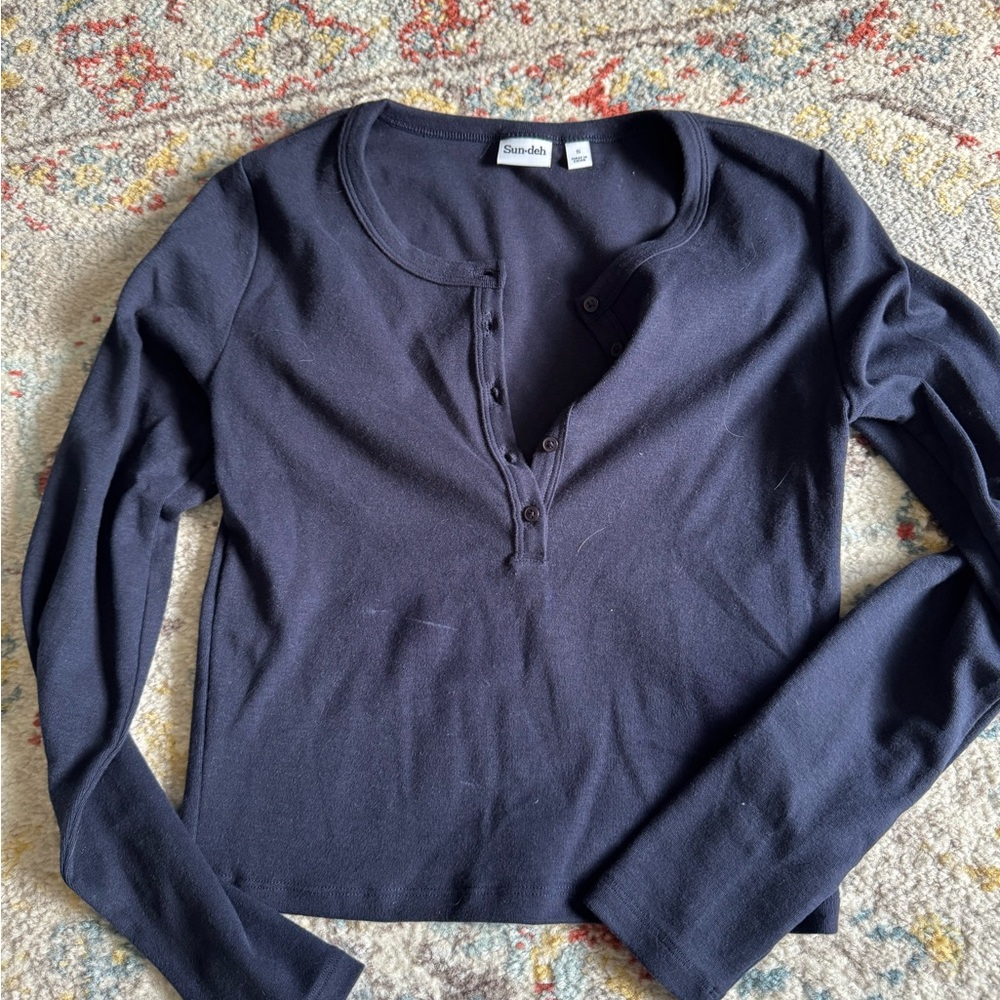 Sunday Best Navy Long-Sleeve Henley Top